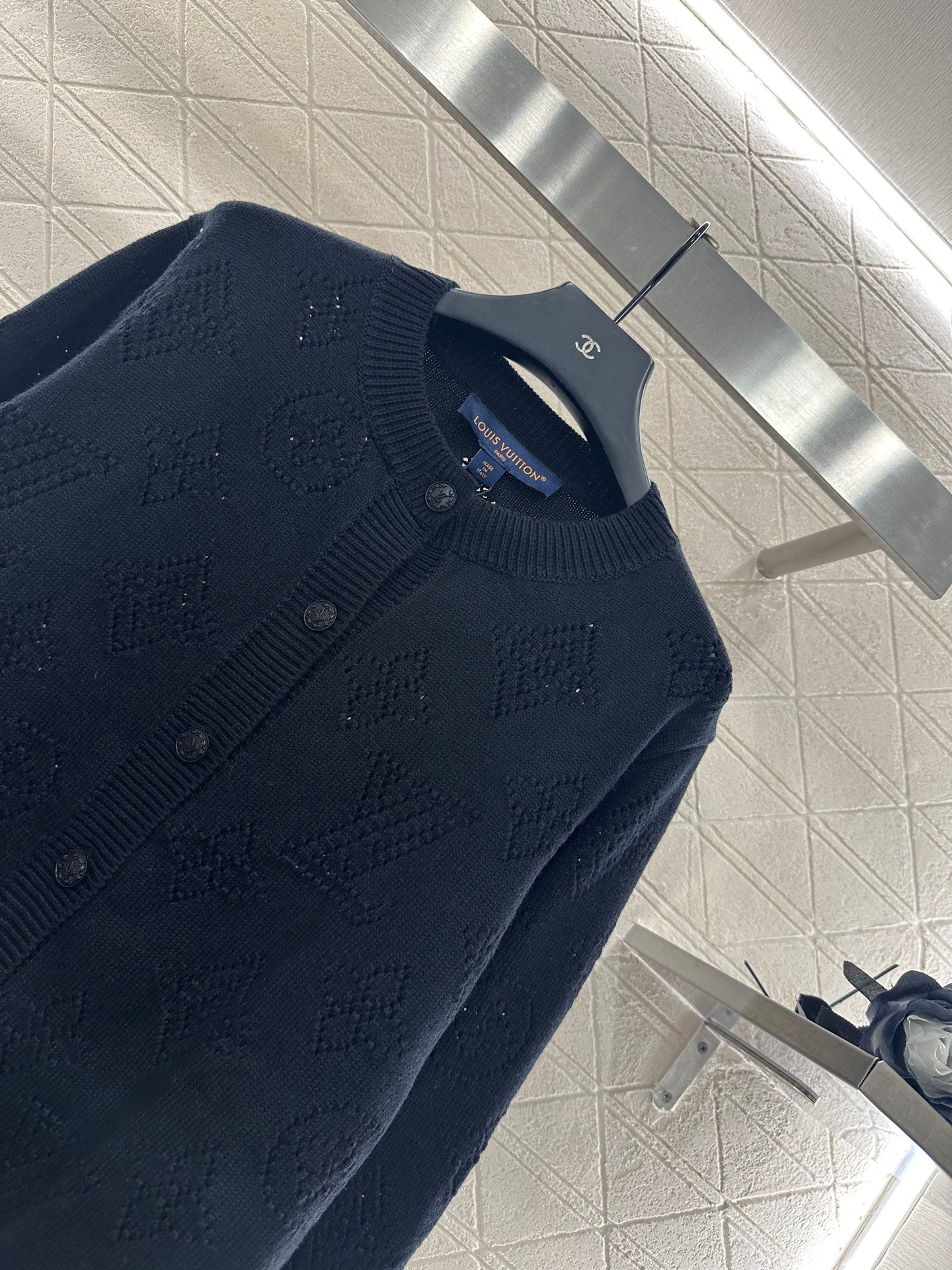 25fw Hollow knit round neck cardigan