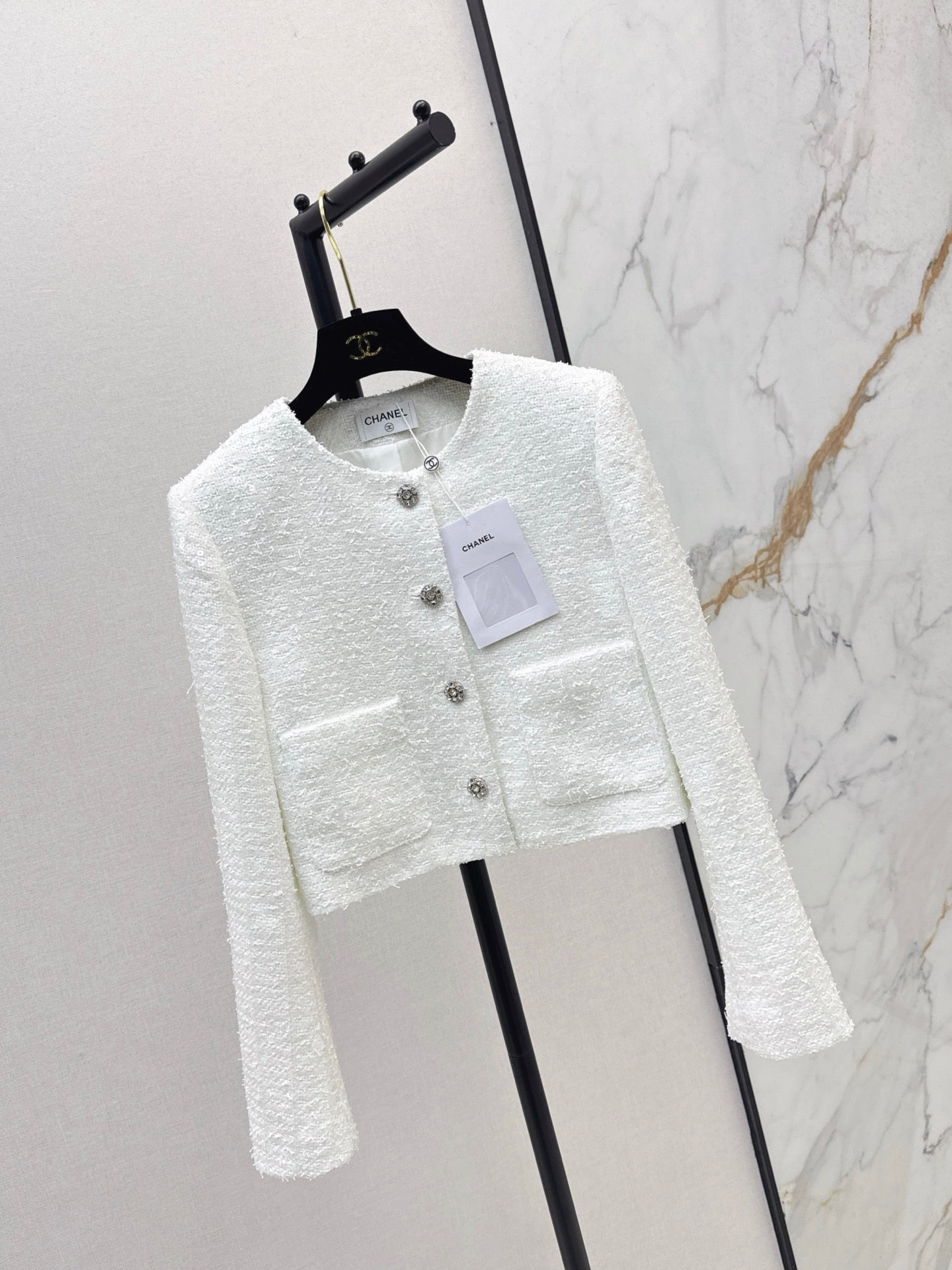 25fw Woven woolen tweed long sleeved jacket