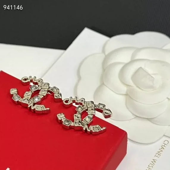 Square diamond letter combination double C earrings