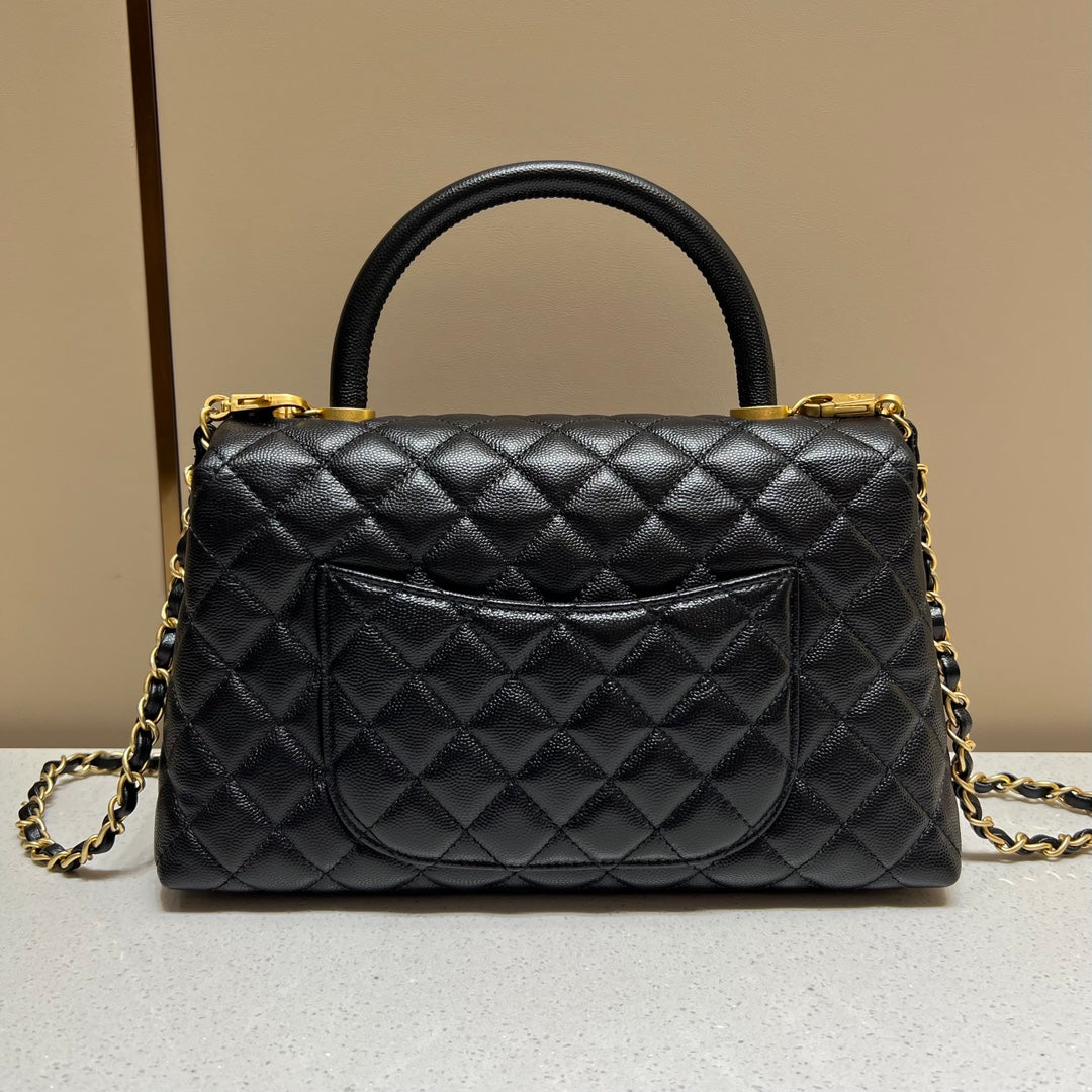 LARGE FLAP BAG WITH TOP HANDLE 29 Small Grained Calfskin Black