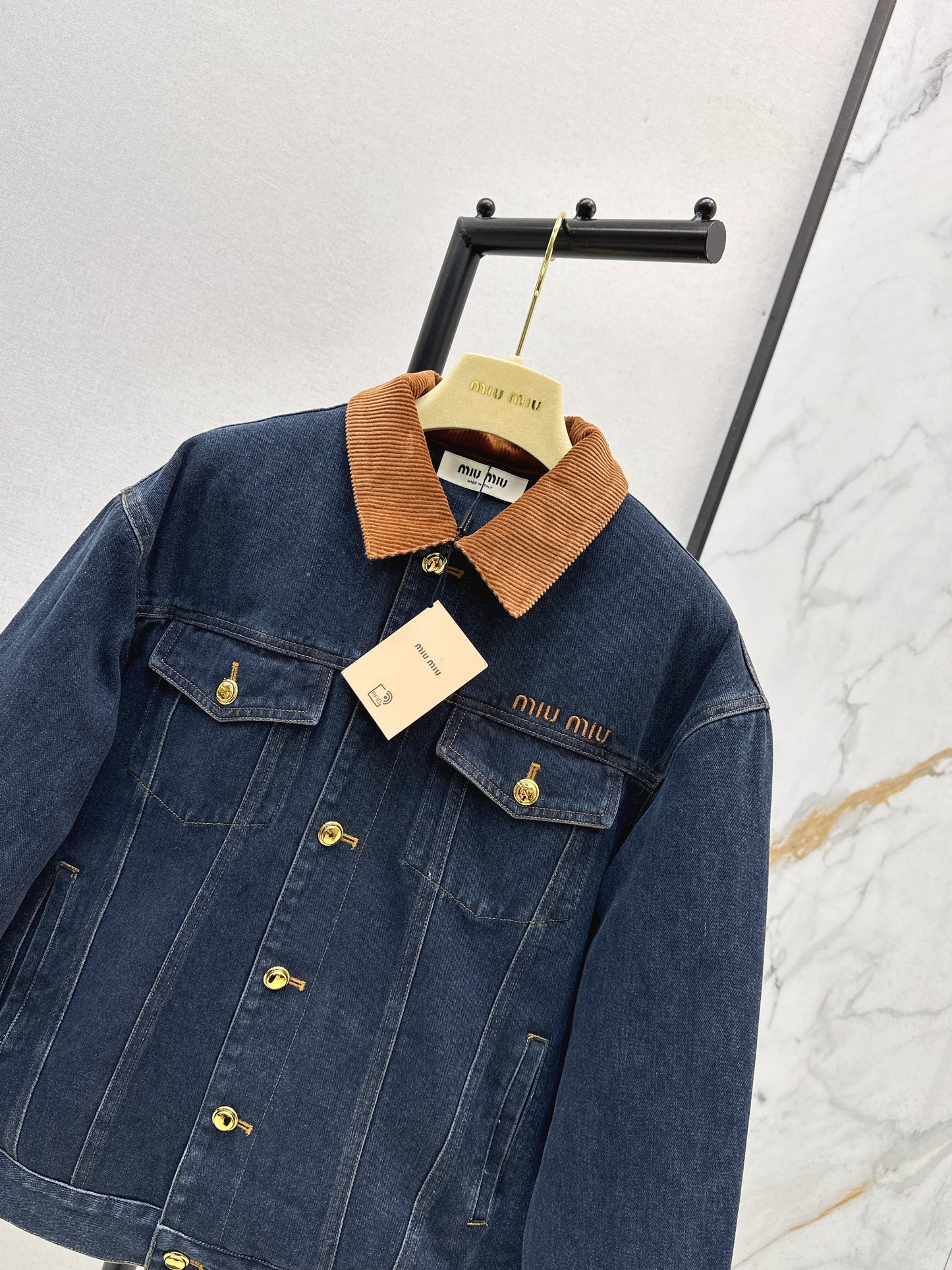 25fw new contrast color lapel denim cotton jacket