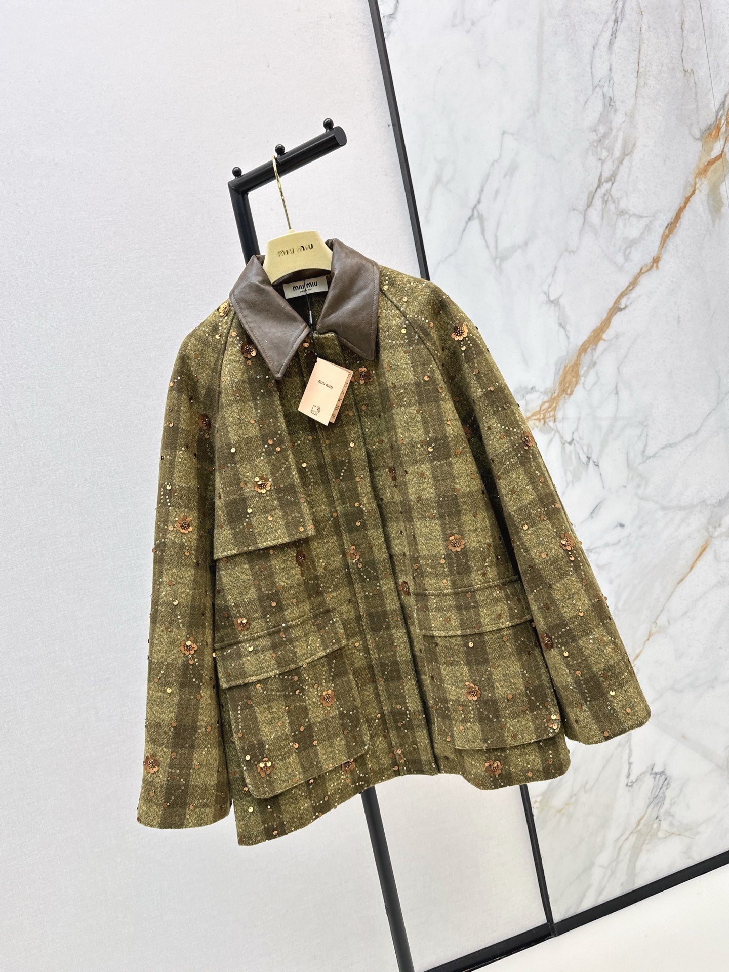 25fw new retro plaid beaded sequined jacket