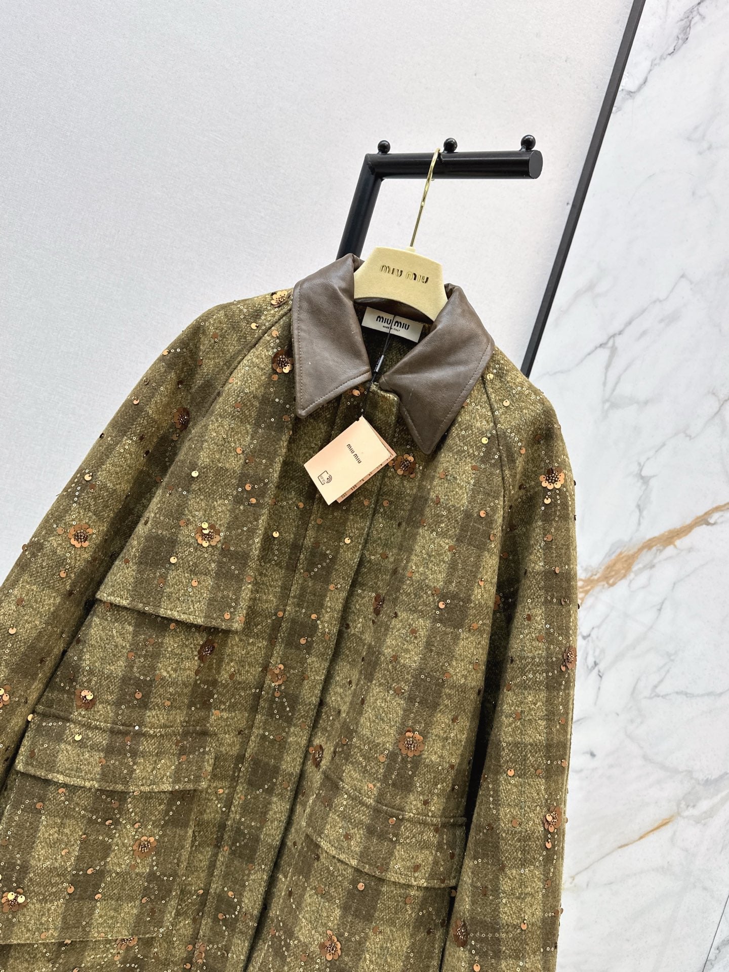 25fw new retro plaid beaded sequined jacket