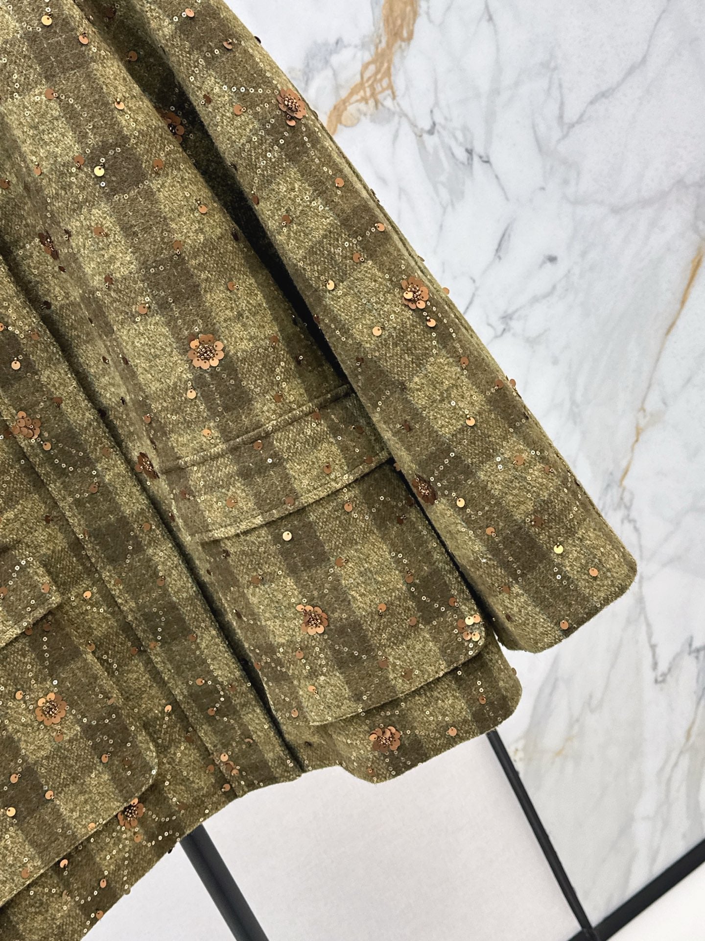25fw new retro plaid beaded sequined jacket