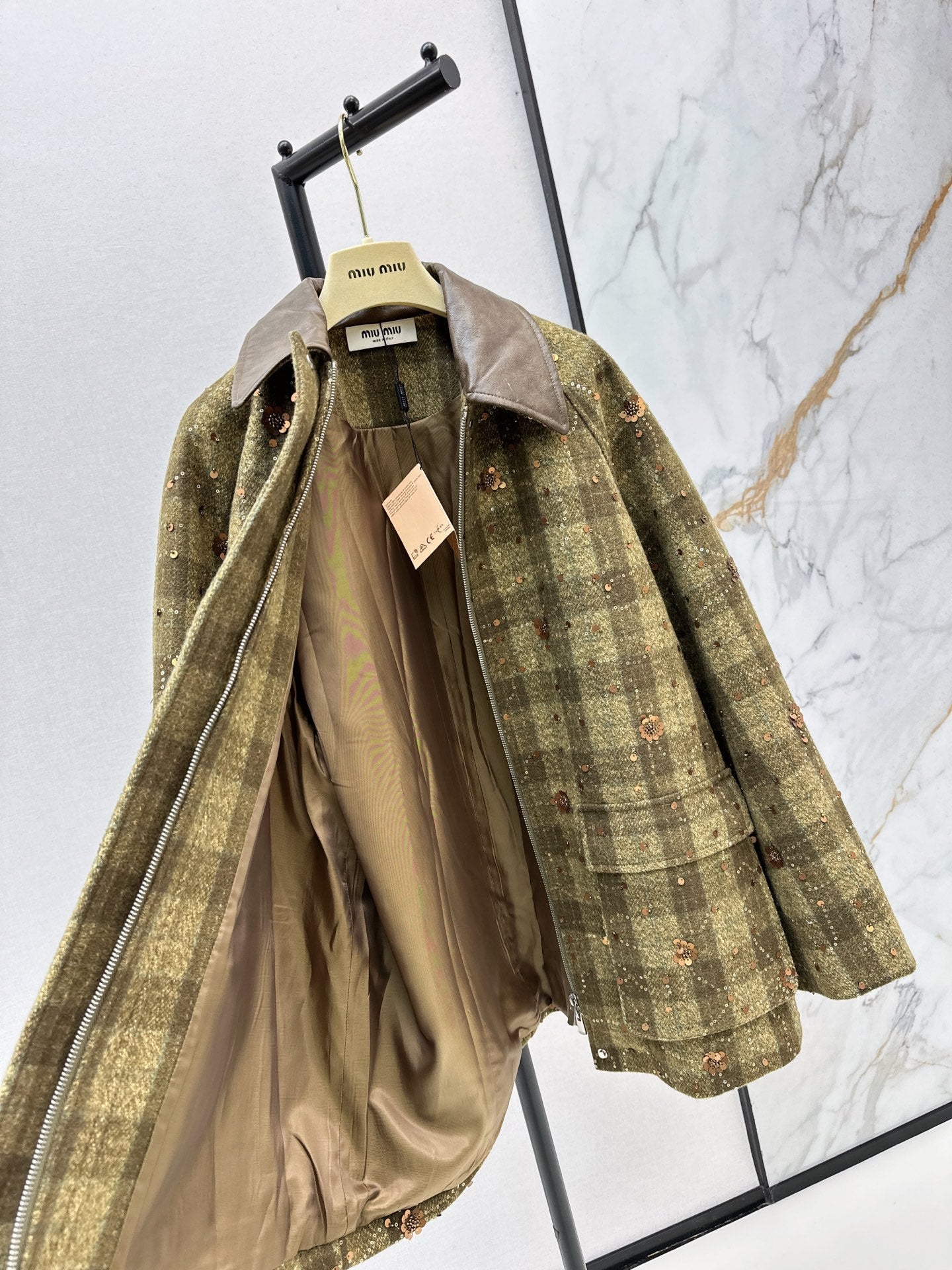 25fw new retro plaid beaded sequined jacket