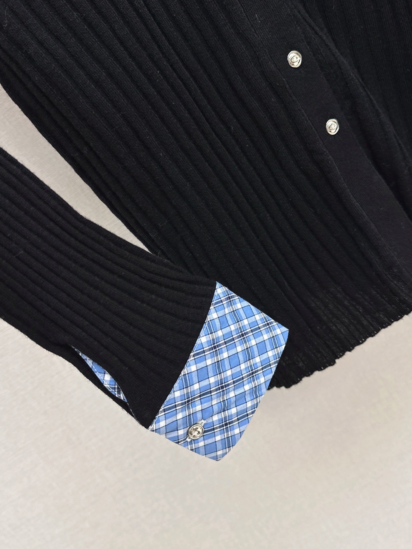 25fw new plaid fake two-piece knitted long sleeves
