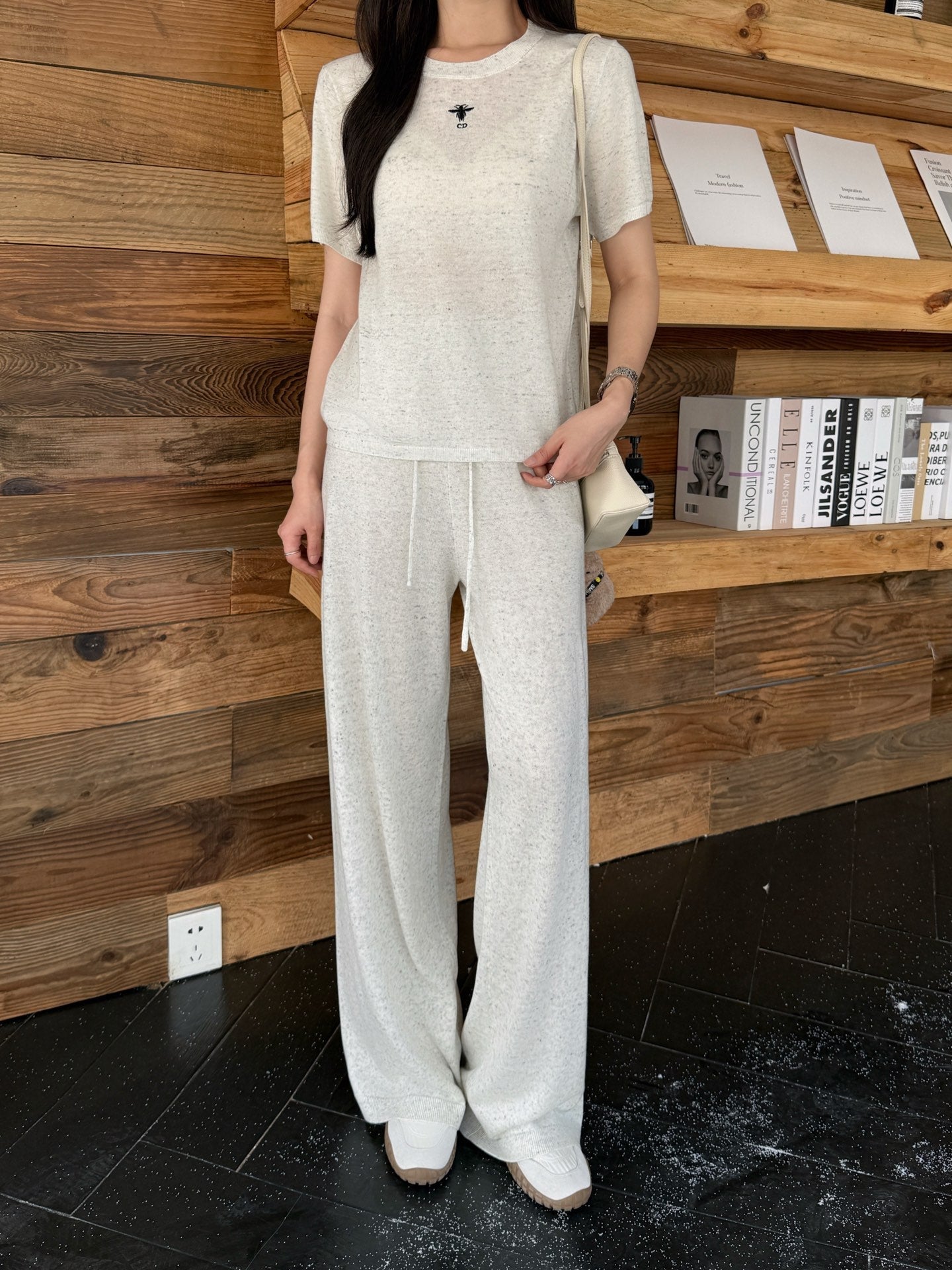 25fw new wool embroidered sweater with straight pants suit