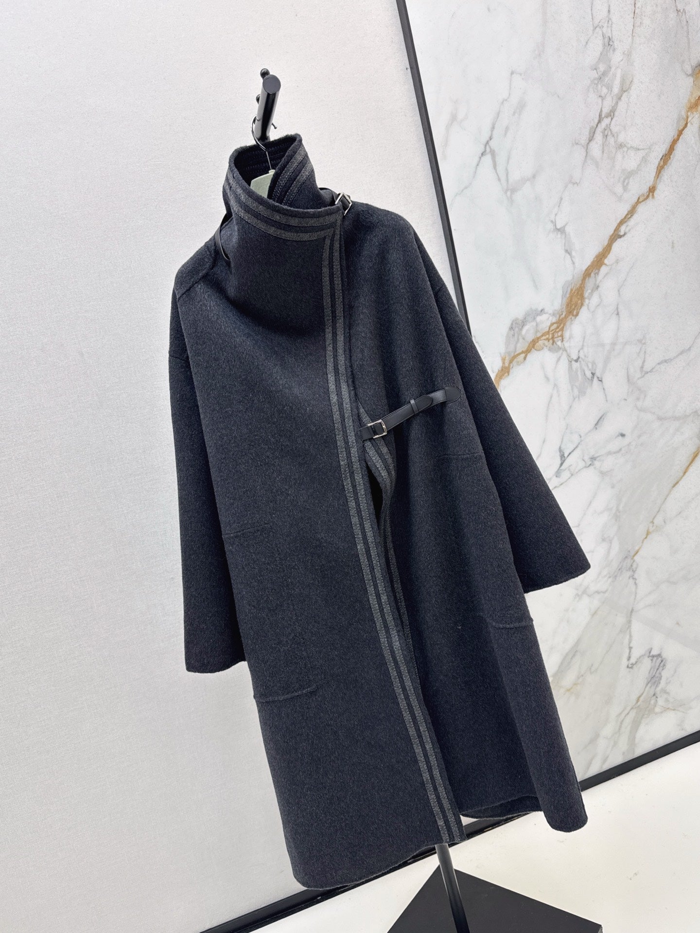 25 New handmade double-sided nylon cashmere long coat