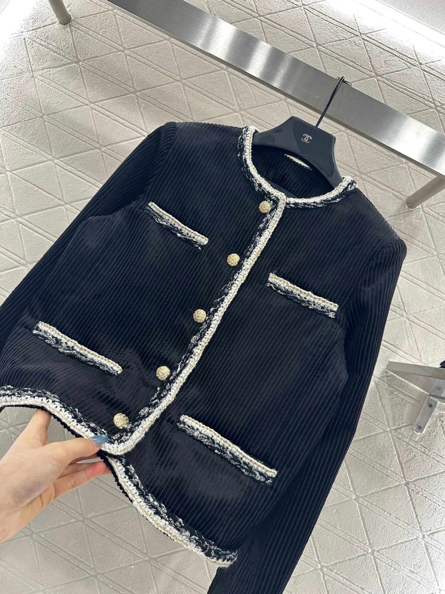 25fw Color blocking tied edge corduroy dress jacket