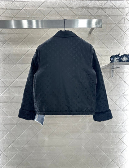 25fw Collar zipper fur patchwork cotton jacket