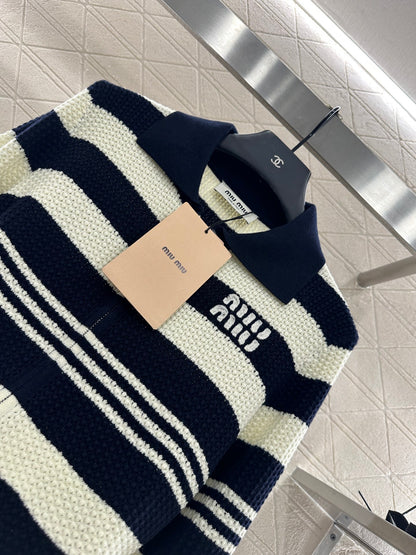 25fw Collar knit striped cardigan