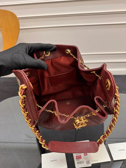 Drawstring bucket bag （Red）