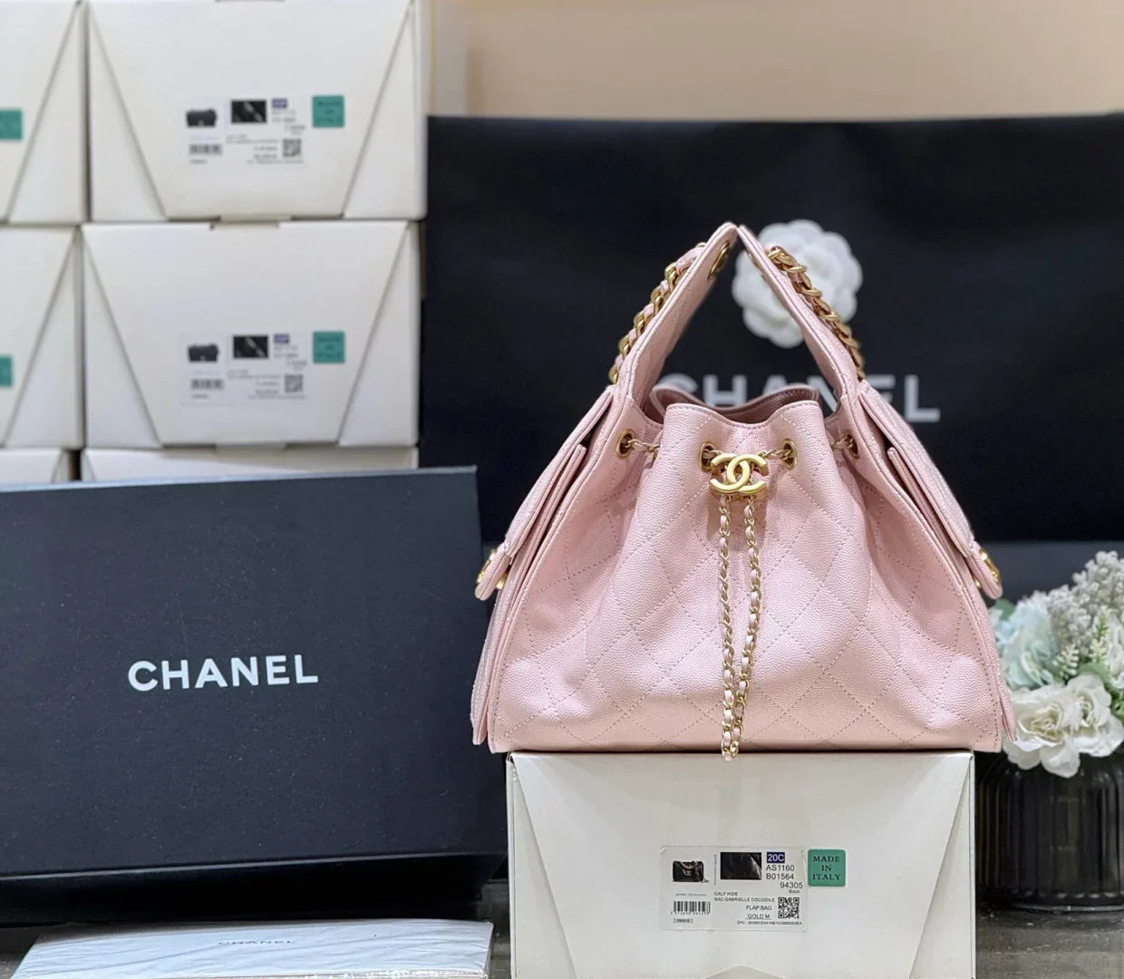 Drawstring bucket bag（Pink）