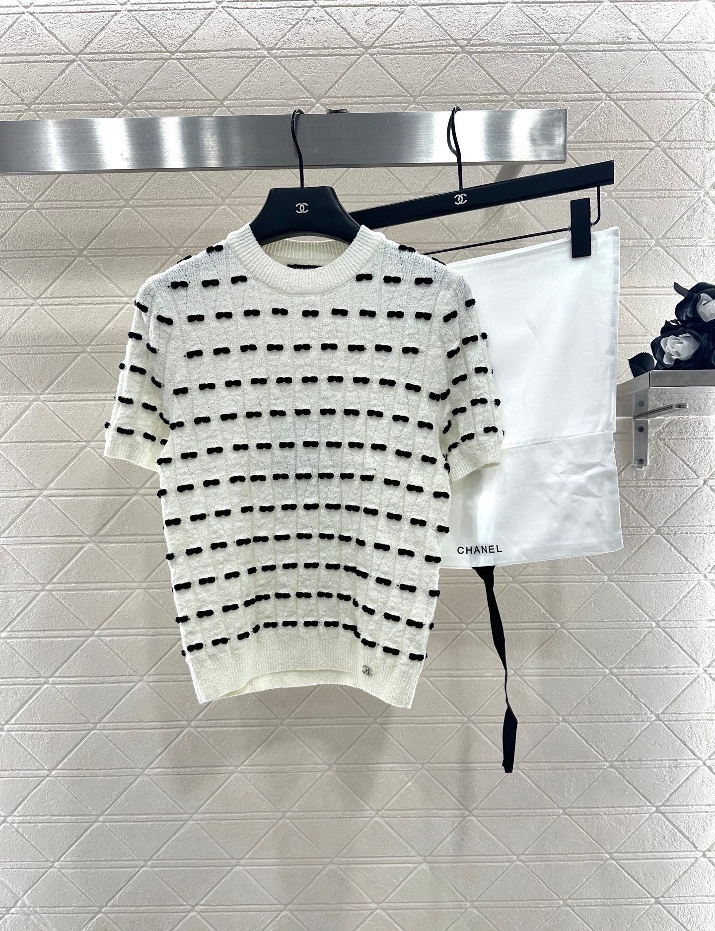 25fw Bow knit short sleeved shirt