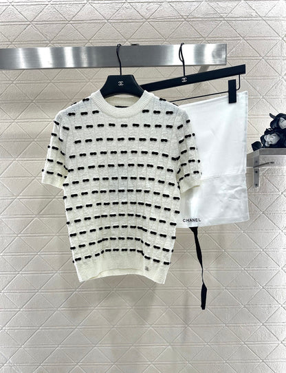 25fw Bow knit short sleeved shirt