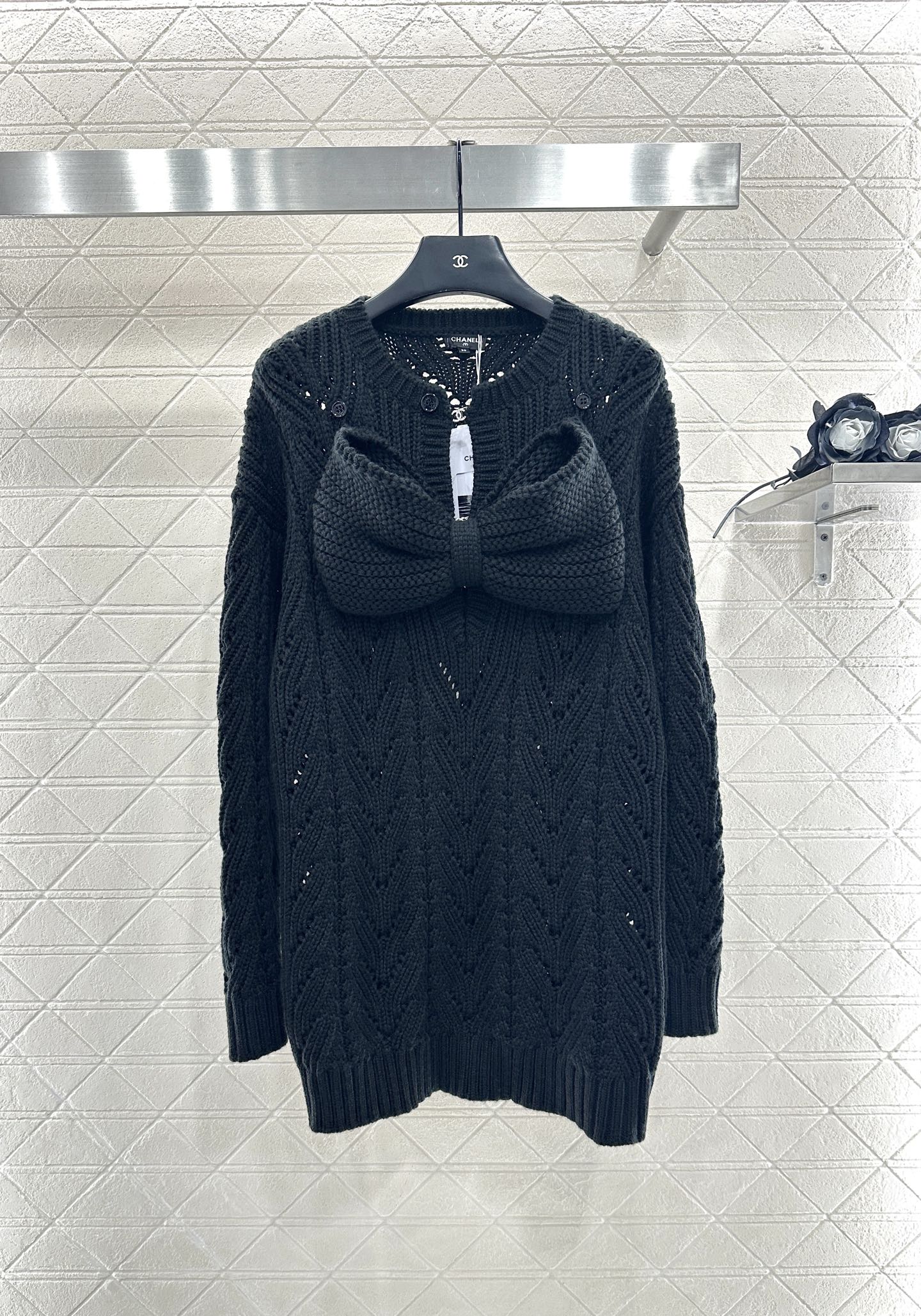 25fw Bow hollow knitted skirt