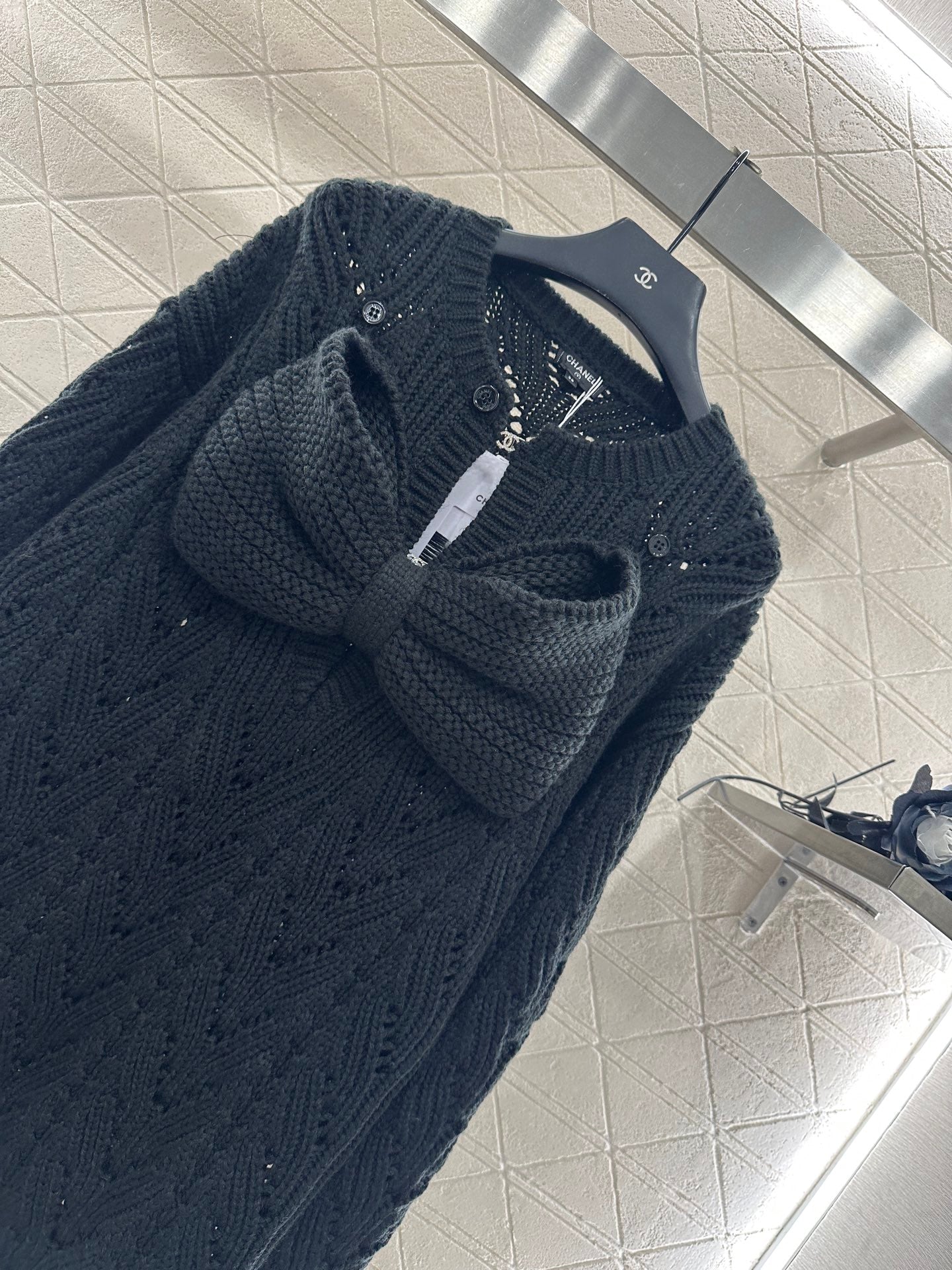 25fw Bow hollow knitted skirt