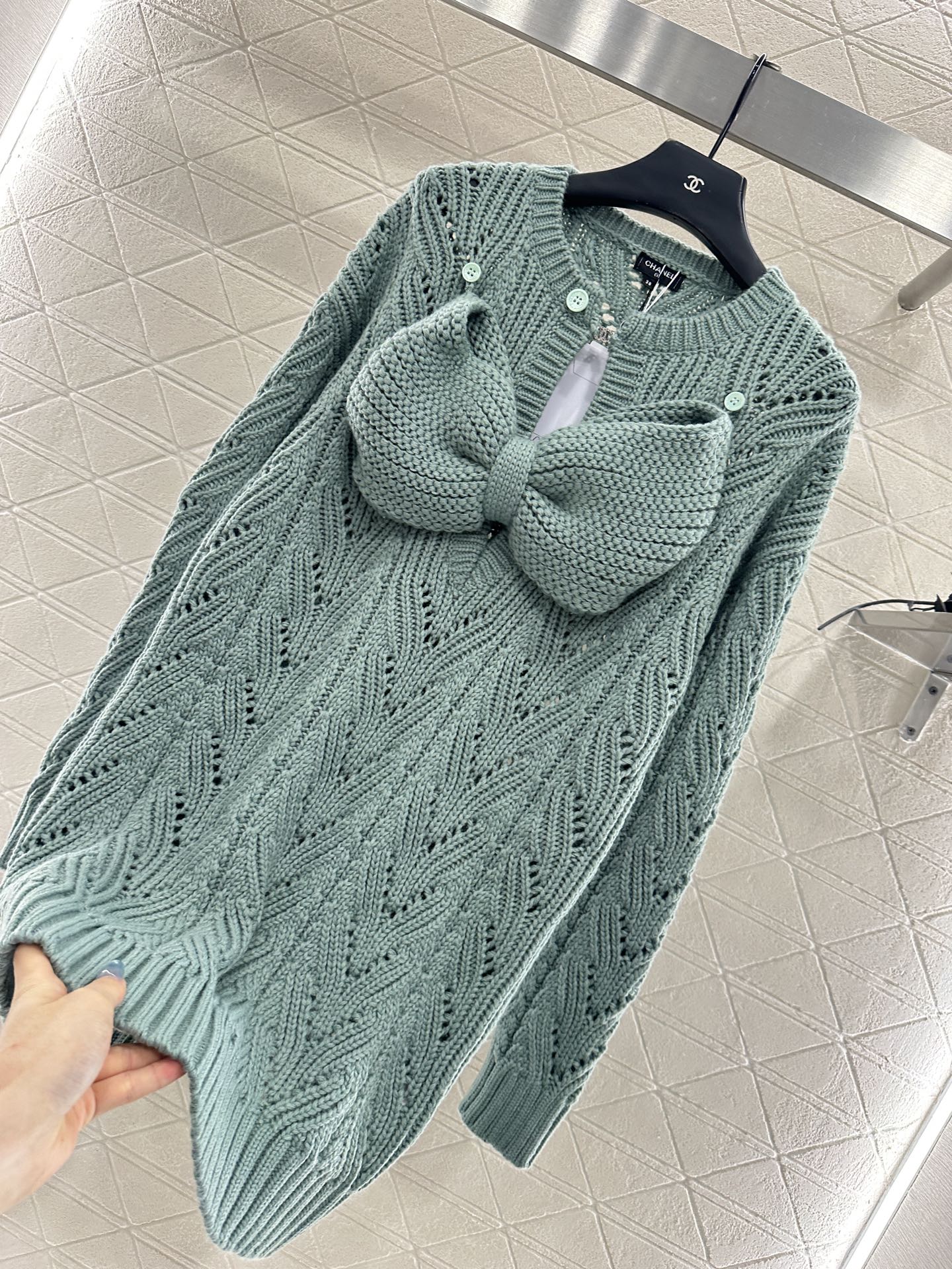 25fw Bow hollow knitted skirt