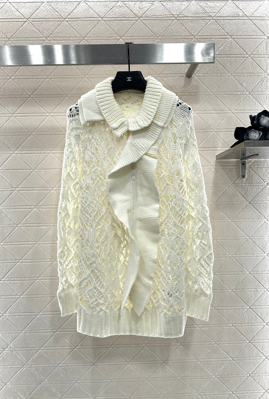 Detachable pleated lace knit sweater