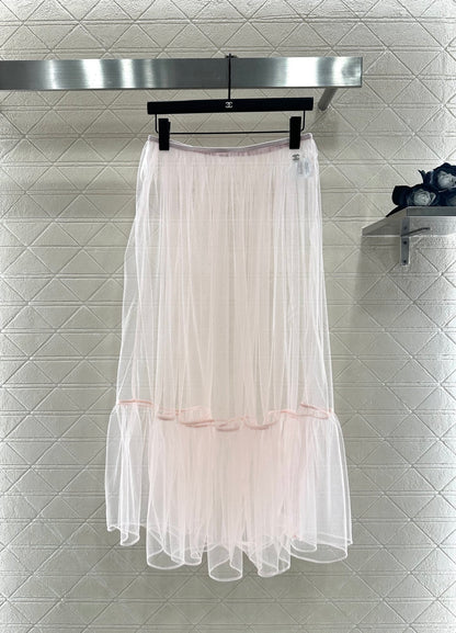 High waisted mid length transparent cake gauze skirt