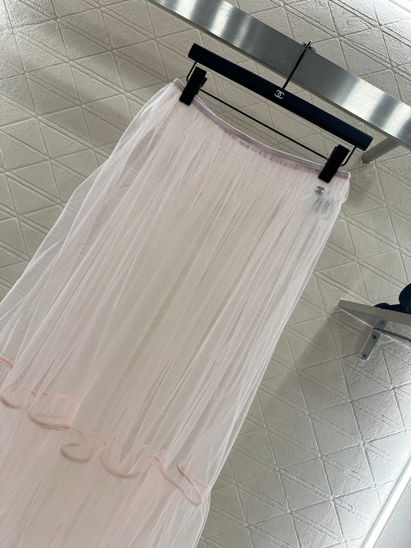 High waisted mid length transparent cake gauze skirt