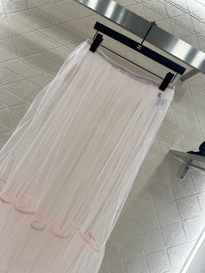 High waisted mid length transparent cake gauze skirt