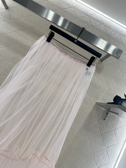 High waisted mid length transparent cake gauze skirt