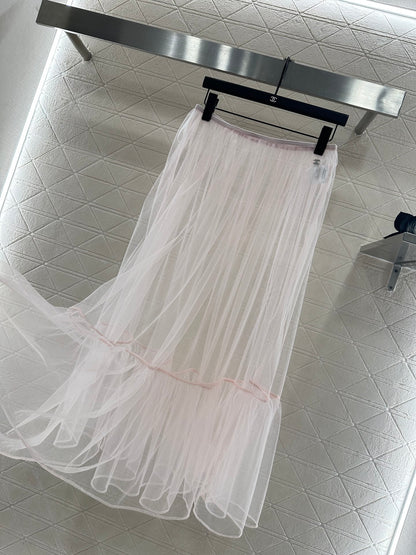 High waisted mid length transparent cake gauze skirt