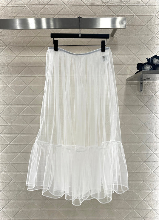 High waisted mid length transparent cake gauze skirt