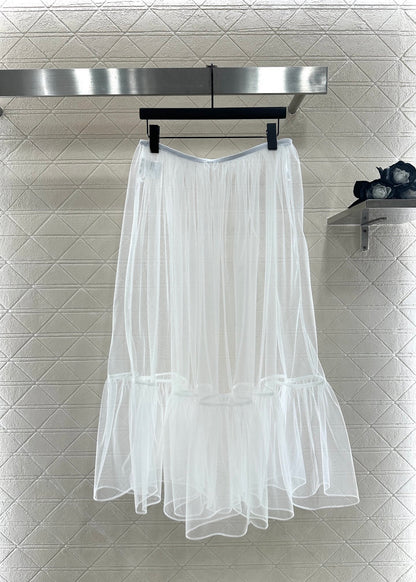 High waisted mid length transparent cake gauze skirt