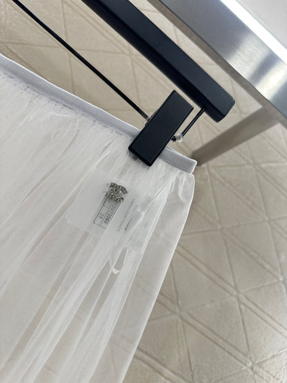 High waisted mid length transparent cake gauze skirt