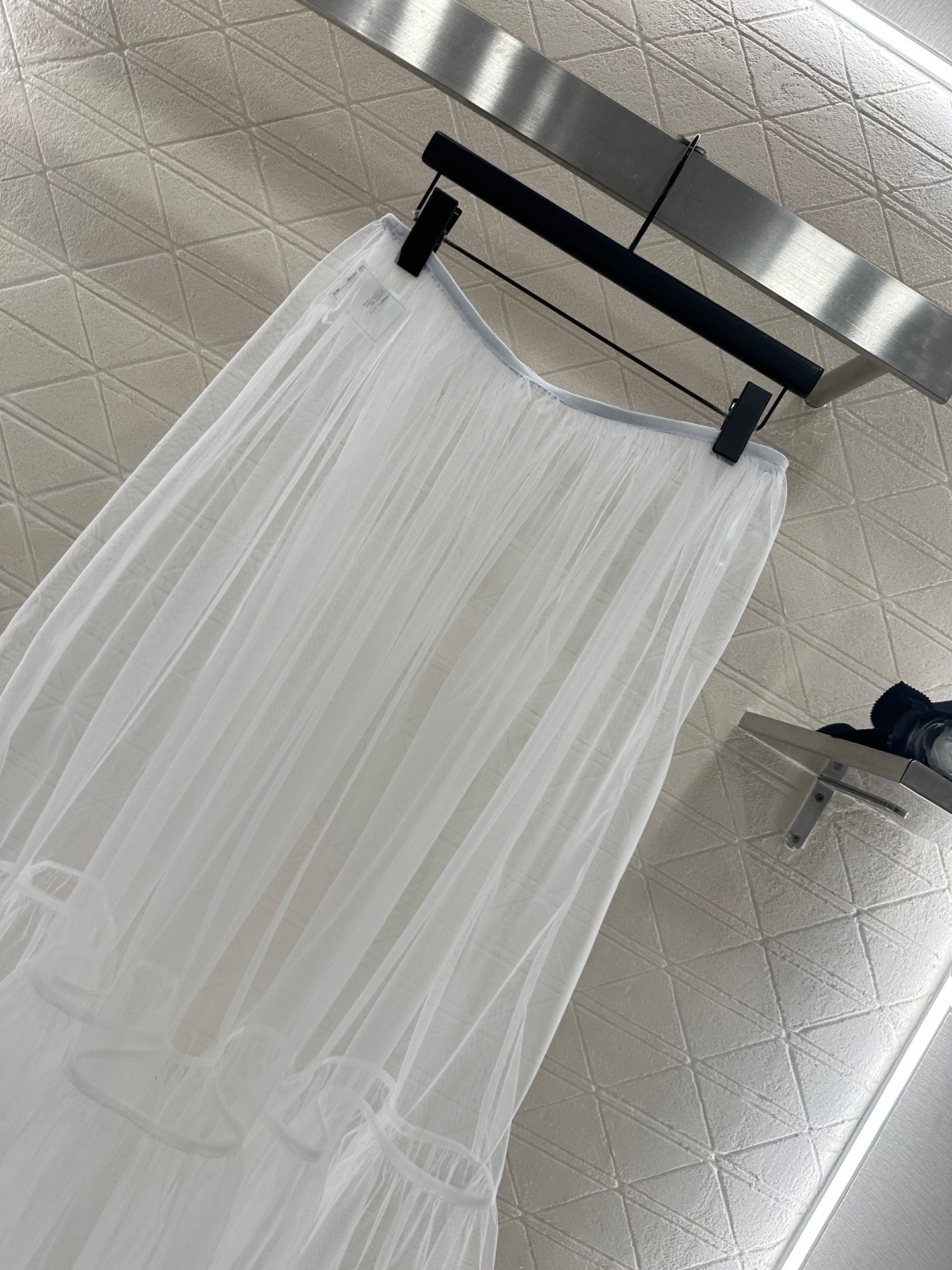 High waisted mid length transparent cake gauze skirt