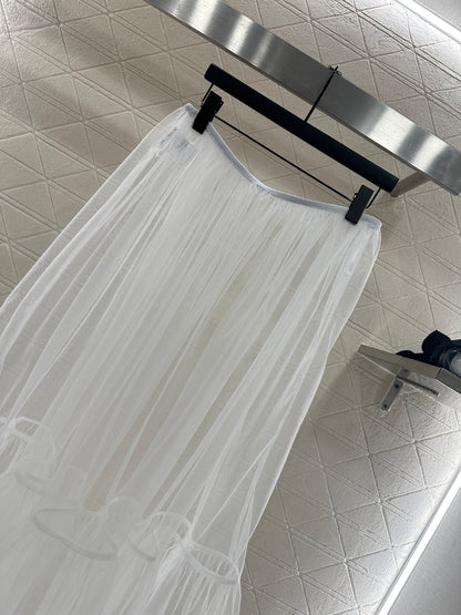 High waisted mid length transparent cake gauze skirt