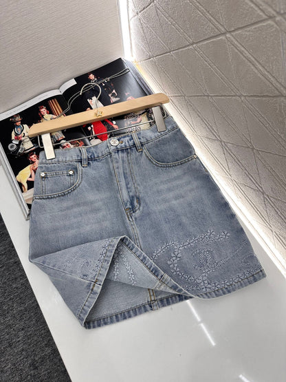 25ss Camellia Embroidery Denim Skirt
