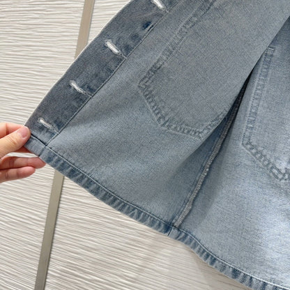 25 new stitching lace pocket denim skirt