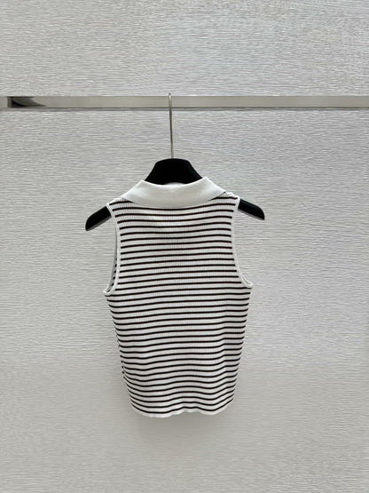 25 Spring/Summer Lapel Striped Knitted Vest