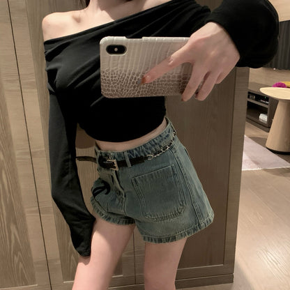 25 Summer New Double C Embroidery Pocket Denim Shorts