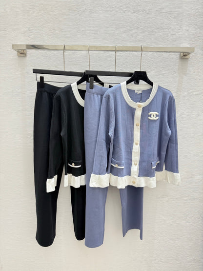 25fw Color blocked minimalist knitted suit