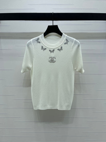 25fw Butterfly Embroidered Knitted Short Sleeve