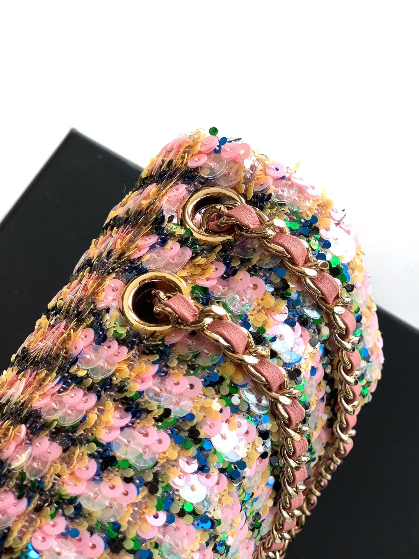 25fw new pink plaid sequin chain bag