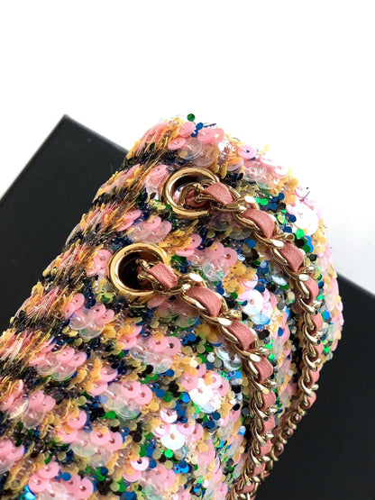25fw new pink plaid sequin chain bag