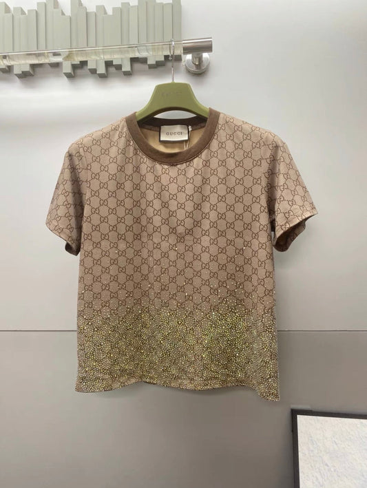Round neck gradient hot stamping T-shirt