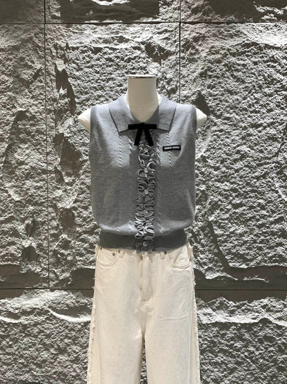 25 Summer new bow three-dimensional knitted vest