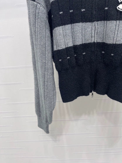 Stand up collar double zipper knitted cardigan