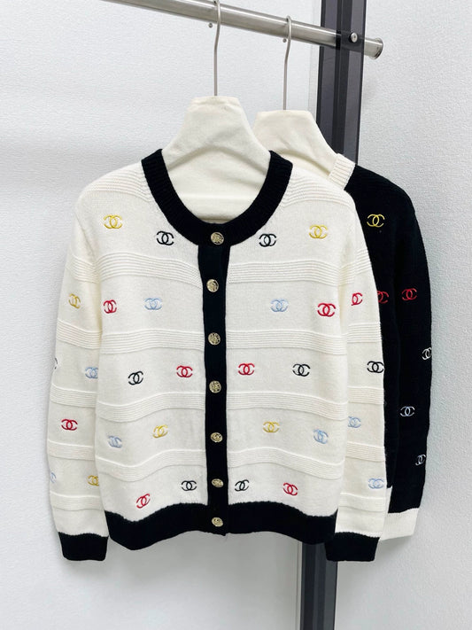 25fw Colorful Embroidered Knitted Cardigan