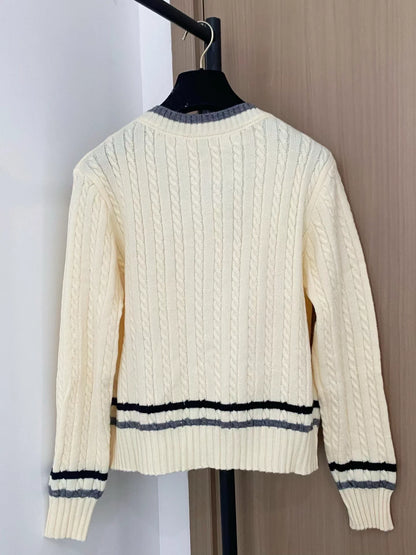 25fw Embroidered letter knitted cardigan