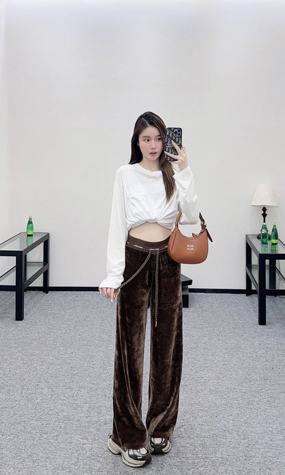 25fw Drawstring webbing wide leg pants