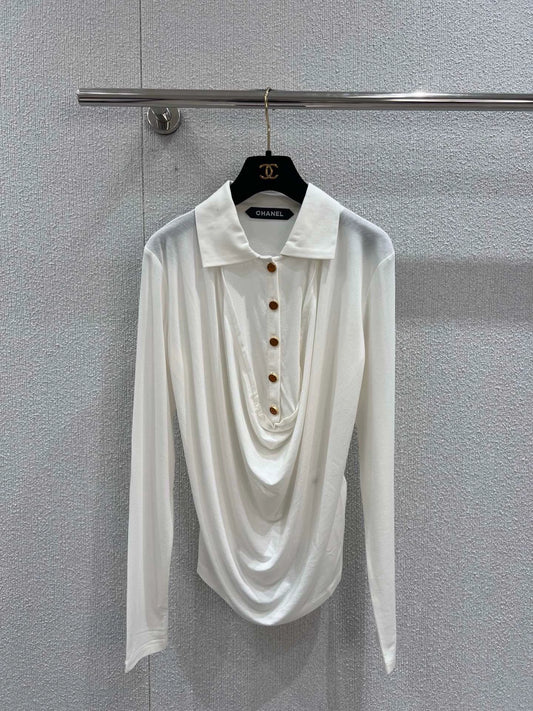 25fw Polo collar elastic long sleeved T-shirt