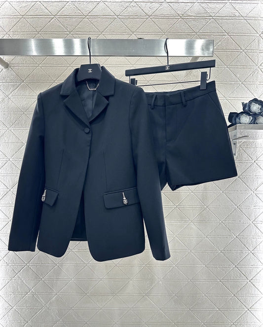 Collar suit jacket shorts set