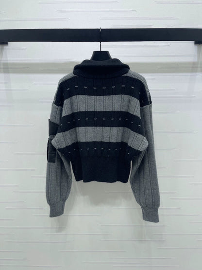 Stand up collar double zipper knitted cardigan